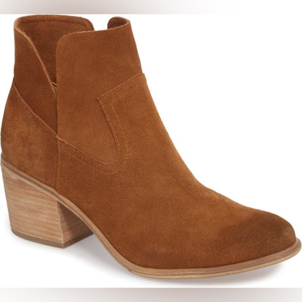 BP Brice Notched Bootie Brown Weatern Chunky Cowgirl Heel leather upper Sz 8.5